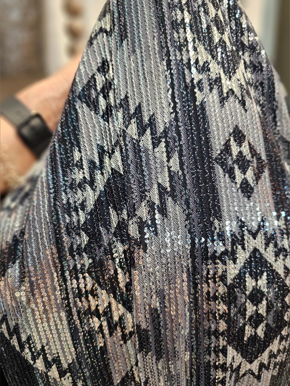 Crazy Train Sequin Maxi Skirt Western Aztec Silver Black Turquoise - Picture 11 of 13